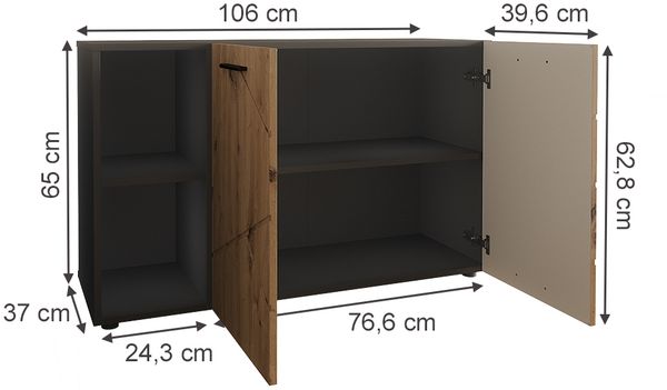 Schuhschrank Irma Anthrazit/Artisan 106 x 63 cm mit 2 Türen Vicco Bild 2