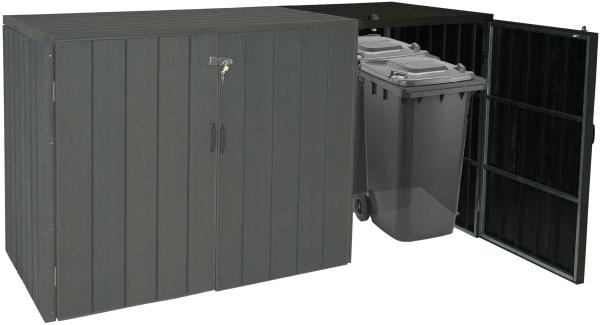 XL 1er-/2er-WPC-Mülltonnenverkleidung Erweiterung HWC-J28, Premium Mülltonnenbox, Metall Holzoptik ~ anthrazit