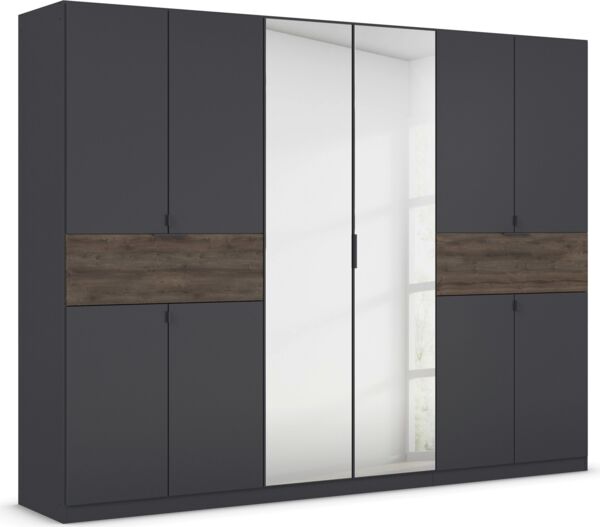 rauch Kleiderschrank, Drehtürenschrank TICAO, 10-türig, 2 Spiegeltüren, 2 Schubkästen, inkl. Türdämpferset, Grau metallic/Atlantik Oak dunkel, 271 x 210 x 54 cm Bild 3