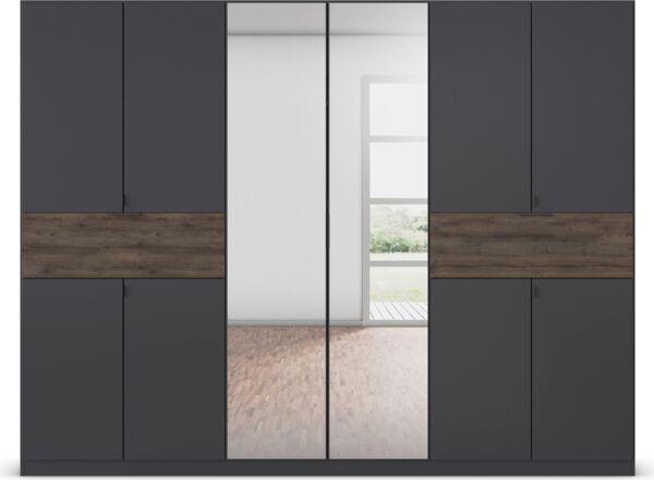 rauch Kleiderschrank, Drehtürenschrank TICAO, 10-türig, 2 Spiegeltüren, 2 Schubkästen, inkl. Türdämpferset, Grau metallic/Atlantik Oak dunkel, 271 x 210 x 54 cm Bild 2