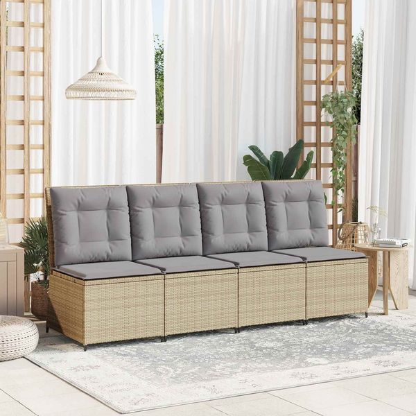vidaXL Garten-Sofa mit Kissen Beige und Grau Poly-Rattan 3394479