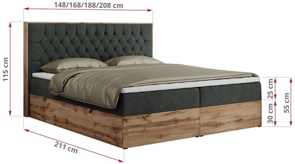 Boxspringbett, Schlafzimmerbett, Bettkasten - AMORE - 180 x 200 cm - Dunkelgrau Stoff - H4 Bild 5