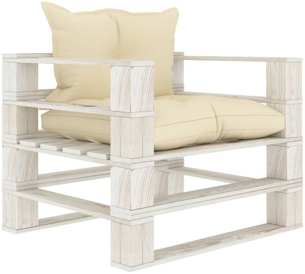 vidaXL Garten-Palettensofa mit Kissen in Creme Holz 3052444