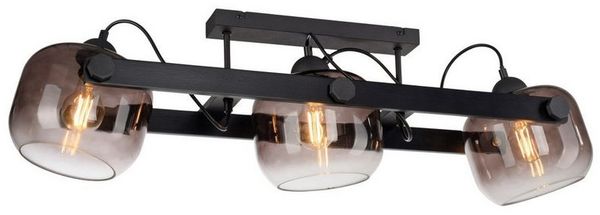 Licht-Erlebnisse Deckenstrahler KORVIC, ohne Leuchtmittel, Metall Glas E27 verstellbar Schwarz Rauchgrau 3-flammig länglich