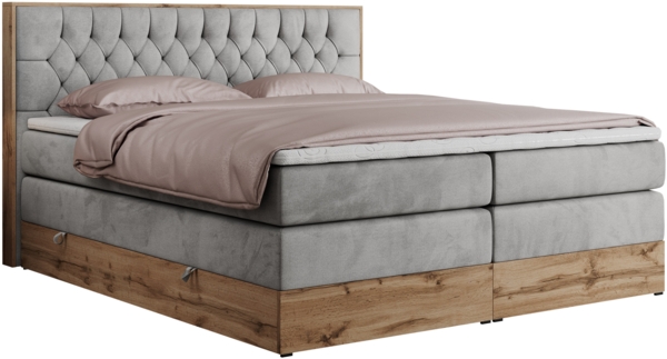 Boxspringbett AMORE KING, Doppelbett mit Multipocket-Matratze, Polsterbett mit Kopfstütze - 180 x 200 cm - Hellgrau Velvet - H4 Bild 4
