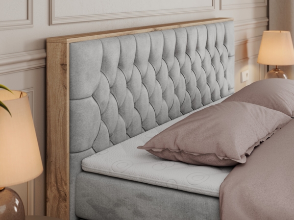 Boxspringbett AMORE KING, Doppelbett mit Multipocket-Matratze, Polsterbett mit Kopfstütze - 180 x 200 cm - Hellgrau Velvet - H4 Bild 3