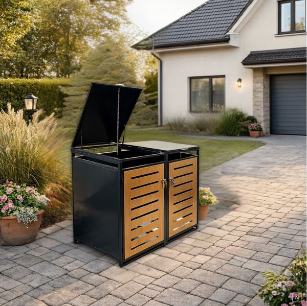abc HOME Mülltonnenbox 2er für bis zu 2X 240L Tonnen – Stahl, Abschließbar, Anthrazit
