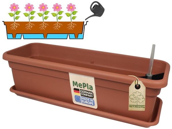Heimwerkercenter Balkonkasten MePla XXL Balkonkasten mit Bewässerung 60cm, Untersetzer 57cm - Terra