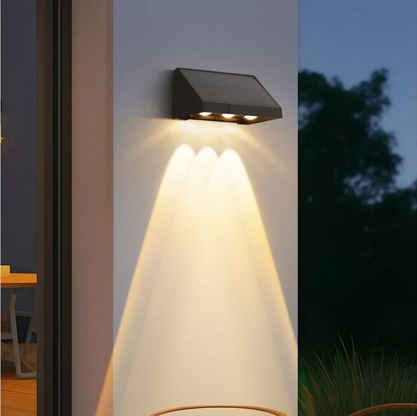 Nettlife LED Außen-Wandleuchte Schwarz 3 LEDs Solarlampe 3000K Warmweiß 2 Modi Solarwandleuchte, LED fest integriert, Warmweiß, solarleuchte für Zaun Terrasse Balkon Garten Treppen