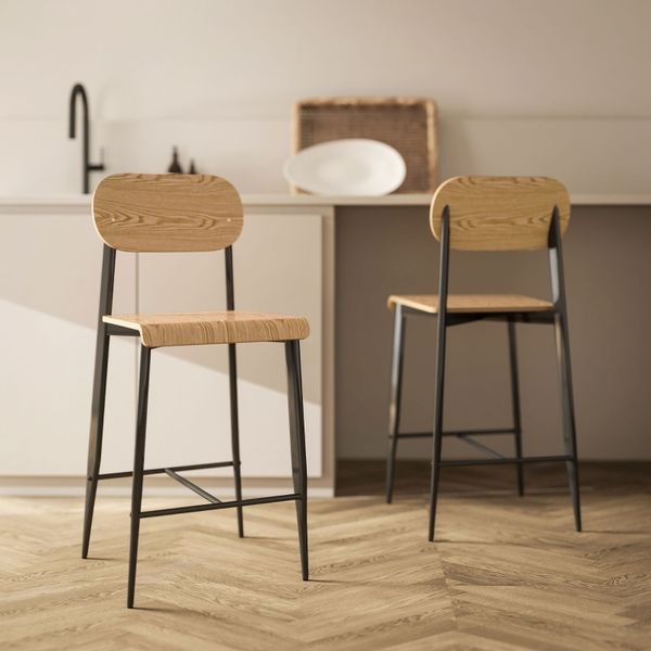 Barhocker 2er-Set Industriestil Mit Fußstütze & Metallgestell - Küchenhocker Mit Holzoptik Für 89-99cm Bartische