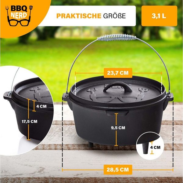 BBQ Nerd Feuertopf Dutch Oven Starter 3,1L mit Füßen