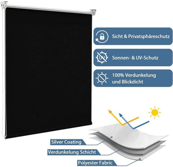 Günstiger Verdunklungsrollo ohne Bohren Klemmfix Schwarz 40x150cm Thermorollo Bild 2