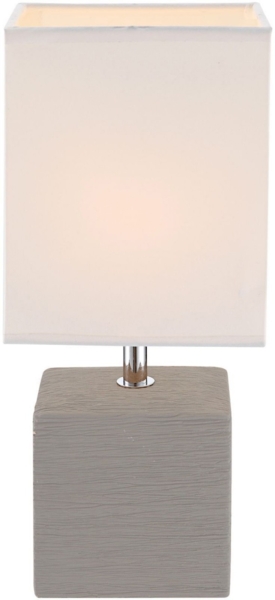 Schaltbare Tischleuchte mit weißem Textilschirm