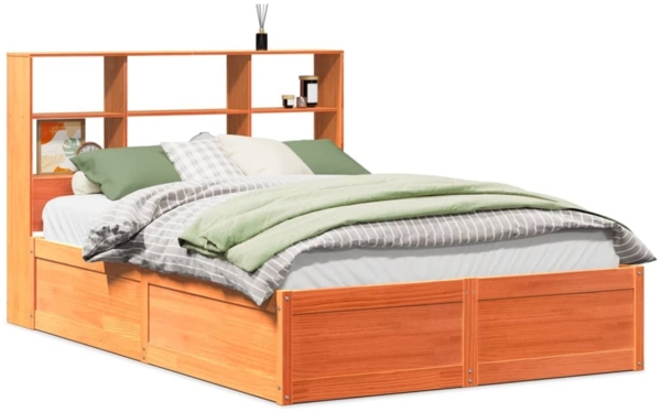 vidaXL Massivholzbett ohne Matratze Wachsbraun 140x200 cm Kiefernholz 3323457