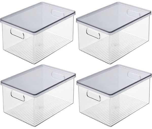 Aufbewahrungsbox + Deckel Organizer mDesign stapelbar 4er Set rauch/transparent