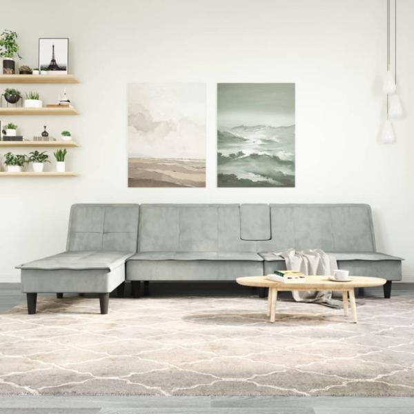 Schlafsofa in L-Form Hellgrau 255 x 140 x 70 cm Samt