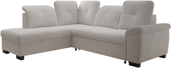 Ecksofa Duarte, Eckcouch L-Form, L-Sofa mit Schlaffunktion und Bettkasten, Sofa Links, Sofa Cord-Stoff, 262 x 103 x 170 cm, Grau