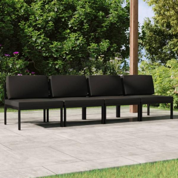 vidaXL Gartensofa 4-Sitzer mit Kissen Aluminium Anthrazit 3107785