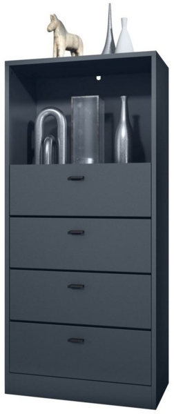 Vladon Kommode Pino V3, Anrichte mit 4 Schubladen & 1 offenem Fach, Anthrazit matt/Anthrazit matt ohne LED (56 x 125 x 36 cm)