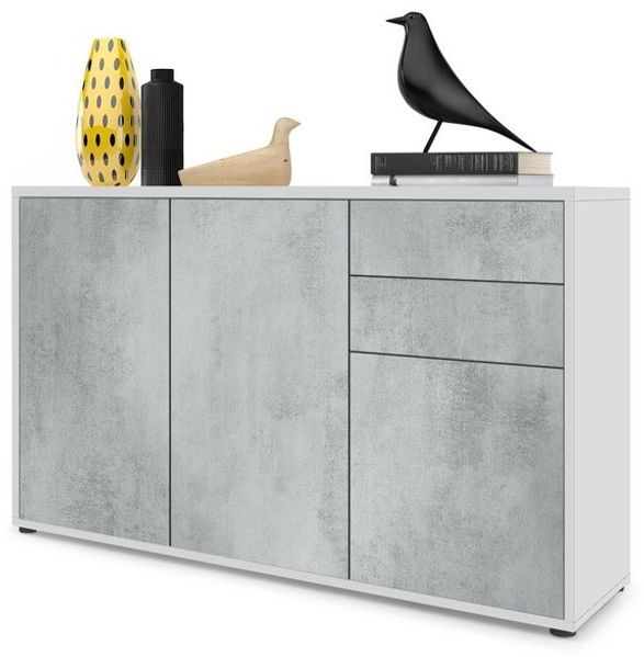 Vladon Sideboard Ben V3, Kommode mit 3 Türen und 2 Schubladen, Weiß matt/Beton Oxid-Optik (117 x 74 x 36 cm) Bild 4