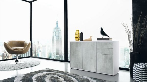 Vladon Sideboard Ben V3, Kommode mit 3 Türen und 2 Schubladen, Weiß matt/Beton Oxid-Optik (117 x 74 x 36 cm) Bild 2