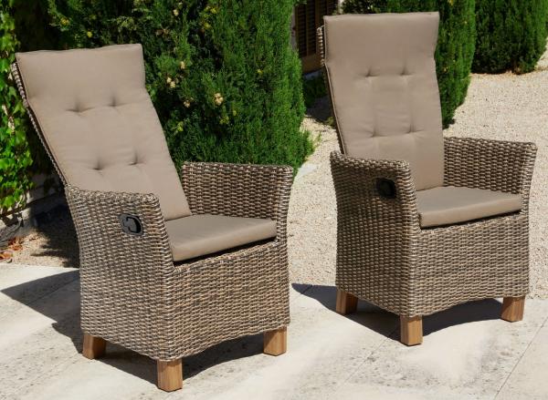MERXX Gartenstuhl Toskana, TOPSELLER! (Set, 2 St), 2er Set, Polyrattan/Akazie, inkl. Sitzkissen
