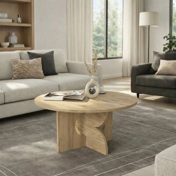 moebel17 Couchtisch moebel17 Couchtisch rund 75 cm Travertin-Optik Beige Wohnzimmertisch (Einzelmöbel, 1-St, Besteht aus 1 Couchtisch), Pflegeleichte Oberfläche, Granitoptik