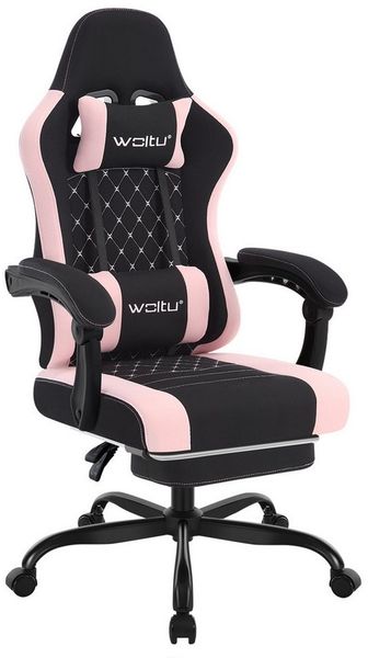 Woltu Gaming-Stuhl (1 St), ergonomisch, Kopfstütze, Fußstütze, Lendenkissen, Netzstoff