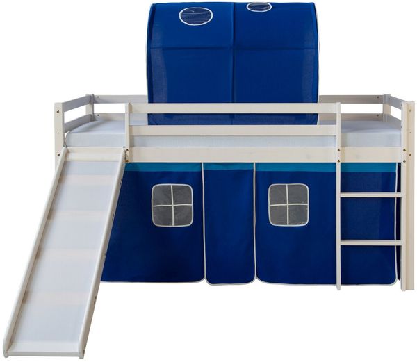 Homestyle4u Spielbett mit Tunnel und Rutsche, Blau, Kiefernholz blau / weiß, 90x200 cm Bild 5