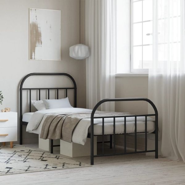 vidaXL Bettgestell mit Kopf- und Fußteil Metall Schwarz 90x190 cm 353645