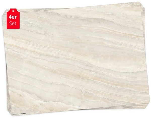 Tischsetmacher Platzset Tischsets, Platzsets abwaschbar - Marmorplatte in beige, (aus erstklassigem Vinyl (Kunststoff – BPA-frei), 4-St, 44x32 cm - rutschfeste Tischdekoration), Made in Germany