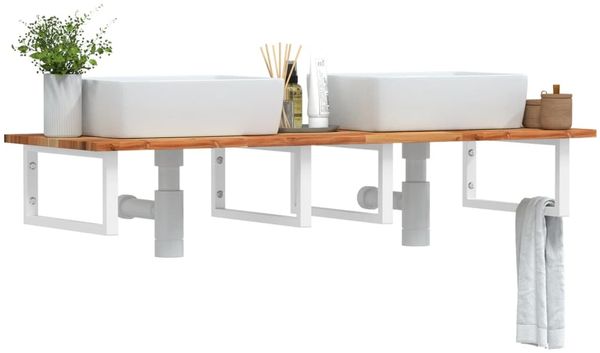 vidaXL Waschbeckenregal Wandmontage Stahl und Akazienholz 3302844