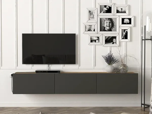 Vente-unique - VIKILA TV unit Holz, Platte GrauBeige - B 29,5 cm x H 29,5 cm x L 180 cm