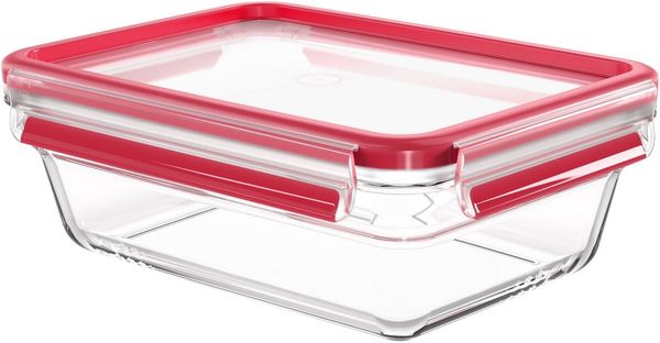 EMSA Clip & Close Frischhaltedose Glas rechteckig 1,3 l, rot/klar