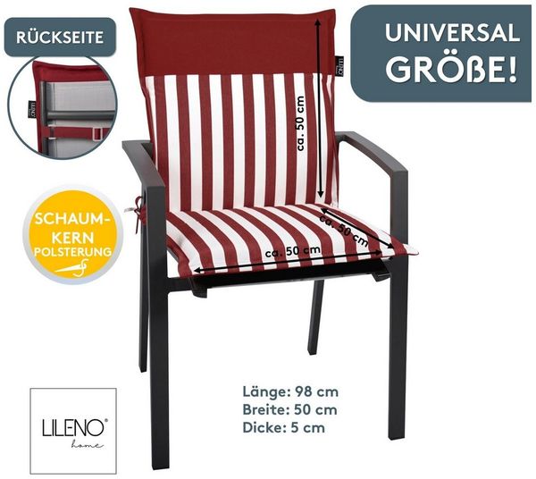 LILENO HOME Polsterauflage Gartenstuhl Niedriglehner Auflage, bequeme Sitzauflage für Gartenmöbel, (1 St, 1er Set), Polsterauflage Streifen Rot, Sitzpolster für Klappstühle