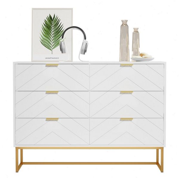 UEV Sideboard mit 6 Schubladen, Highboard Mehrzweckschrank mit Kisppschutz (für Wohnzimmer Schlafzimmer Büro Flur, 100x34x73,5cm), Küchenschrank Buffet TV Board Schrank mit Füße Aufbewahrungsschrank