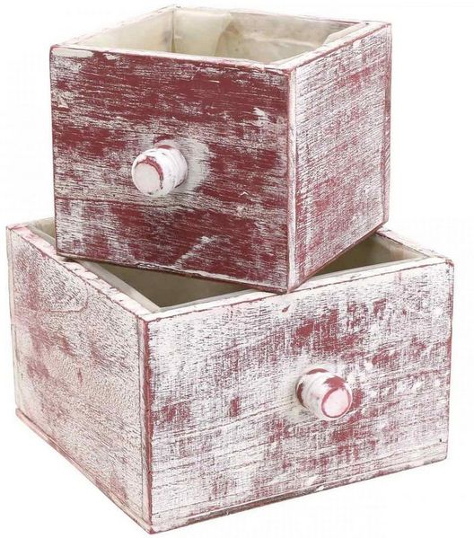 Viana Dekokorb Pflanzkasten Shabby Chic Dekoschublade Rot Weiß Blumenkasten