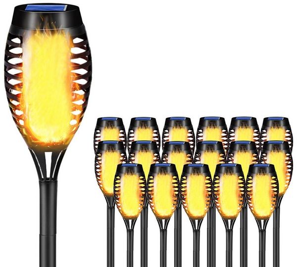 LQWELL Solarleuchten Solar Fackellicht für Außen Garten 18 Stück 12 LED Solarlampe mit Realistischer Flammeneffekt IP65 Wasserdicht Gartenfackeln Solar Weg Hinterhöfe Rasen Beleuchtung (18 Stück)