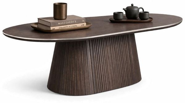 HOOZ Wohnzimmertisch Couchtisch oval modern, Säulenfuß inkl. Keramikplatte 130x70 cm Braun (Einzelprodukt, 1-St, 1× Couchtisch), Keramik-Tischplatte, verschiedene Varianten, pflegeleicht & stabil