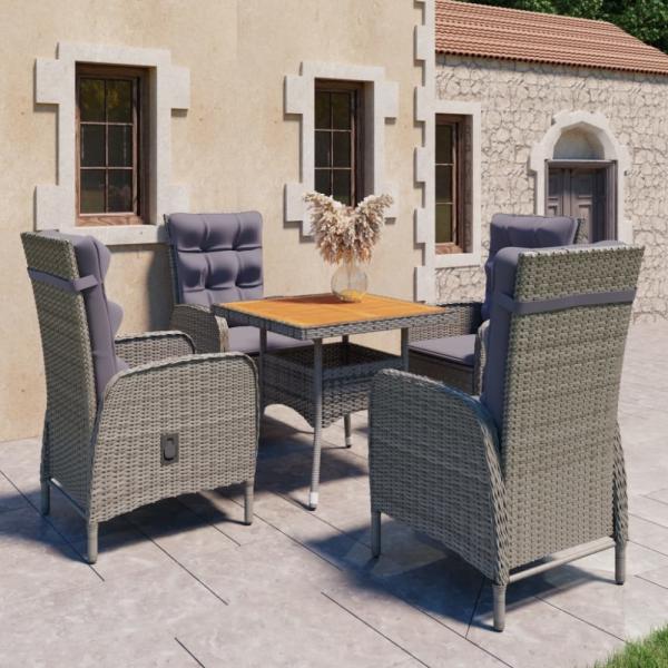 vidaXL 5-tlg. Garten-Essgruppe Poly Rattan und Akazienholz Grau