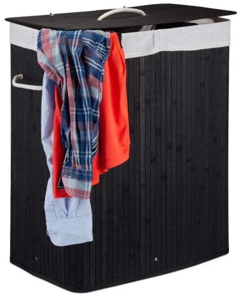 2 x Wäschekorb Bambus 2 Fächer schwarz