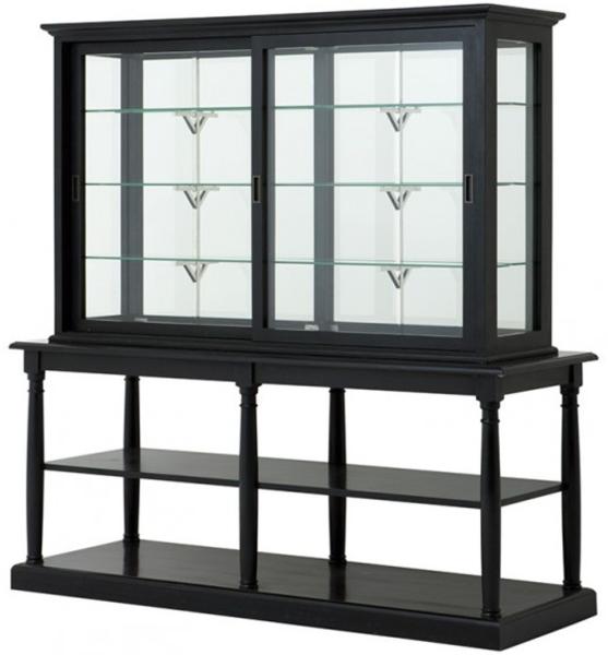 Casa Padrino Luxus Glas Vitrinen Schrank Schwarz Massivholz London Wohnzimmer Schrank Barock Jugendstil Rokoko Vitrine Ladeneinrichtung