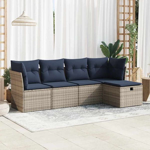 vidaXL 5-tlg. Garten-Sofagarnitur mit Kissen Grau Poly Rattan 3325267
