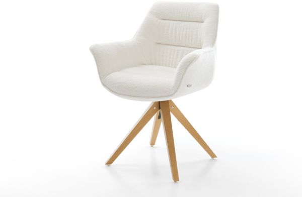 Drehstuhl Kaira-Flex Bouclé Soft Beige Holzgestell kantig Natur 180° drehbar