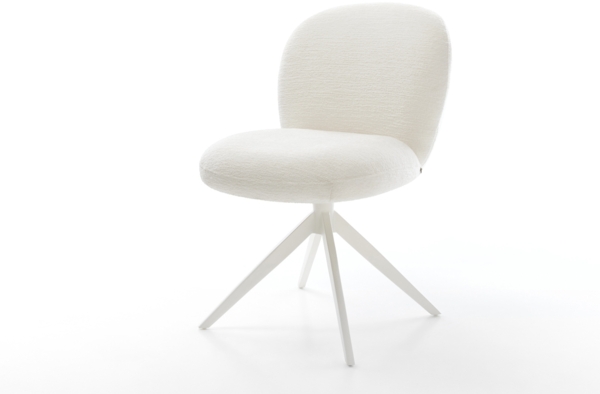 Drehstuhl Nube-Flex Bouclé Soft Beige Kreuzgestell breit Weiß 360° drehbar Wippfunktion Taschenfederkern