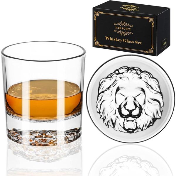 Whisky Gläser Löwenmuster Tumbler Set Rum Gläser 300ml 2er Pack