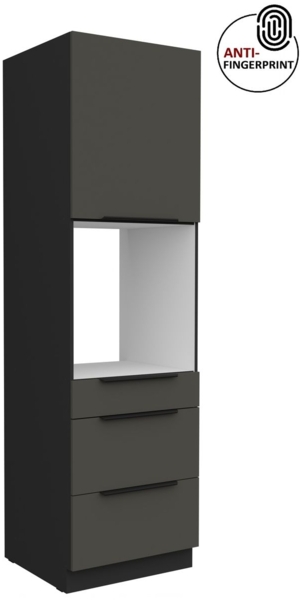 Küchen Hochschrank 60 cm Küche ARIA Graphite ultra matt + Schwarz matt, hochwertige Fronten mit Anti Fingerprint Beschichtung, Soft-Close Küchenzeile Küchenblock