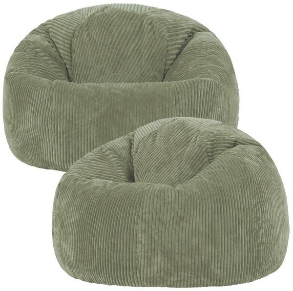 Icon Kingston Sitzsack Cord, Salbeigrün, 2er Pack, Sitzsack Erwachsene mit Füllung, Bean Bag, Cord Sessel, Lounge Sessel, Lounge Stuhl, Schlafzimmer, Wohnzimmer, Wohnzimmer Möbel