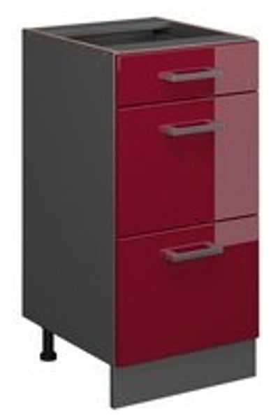Küchenunterschrank R-Line Rot Hochglanz 40 cm mit Schubladen, ohne Arbeitsplatte Vicco Bild 6
