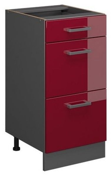 Küchenunterschrank R-Line Rot Hochglanz 40 cm mit Schubladen, ohne Arbeitsplatte Vicco Bild 4